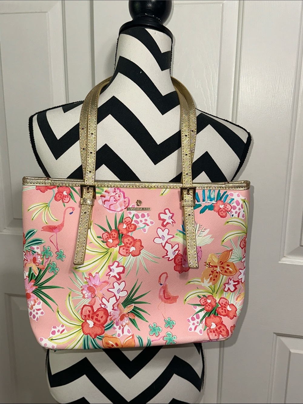 Spartina 449 Flamingo Floral Retreat Medium Tote Bag